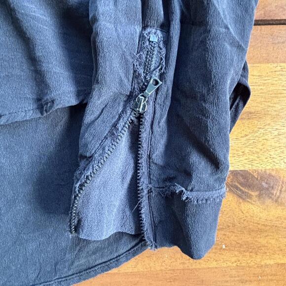 Go by GoSilk Black Washable Silk-Blend Zip Jacket Blouse Crinkled Matte Silk, S - Picture 6 of 6